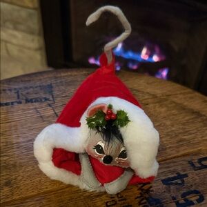 1991 Vintage Annalee Festive Mouse sleeping in Santa’s Hat